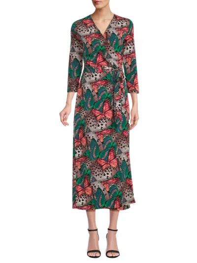 Renee C Women's Jersey Dotted Wrap Midi Dress In Coral