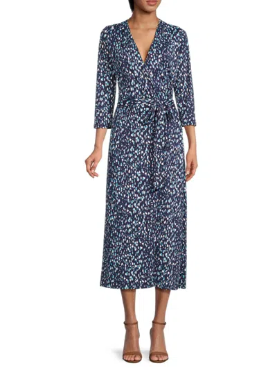 Renee C Women's Jersey Dotted Wrap Midi Dress In Navy