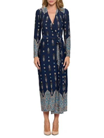 Renee C Women's Jersey Dotted Wrap Midi Dress In Navy Multicolor