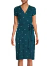 Renee C Women's Jersey Wrap Knee Length Dress In Teal White