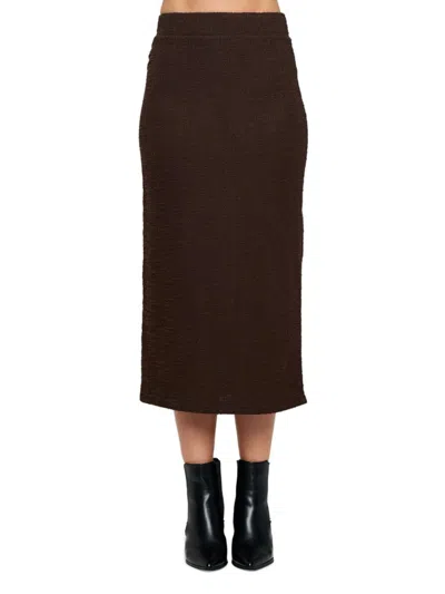 Renee C Women's Knit Side Slit Midi Skirt In Chocolate