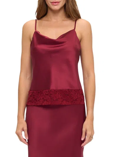 Renee C Women's Lace-trim Satin Cami Top In Burgundy