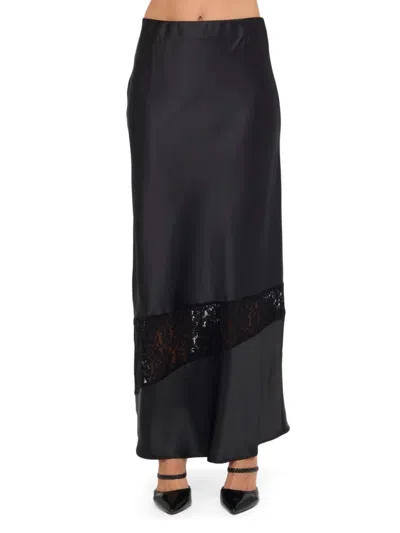Renee C Women's Lace-trim Satin Maxi Skirt In Black