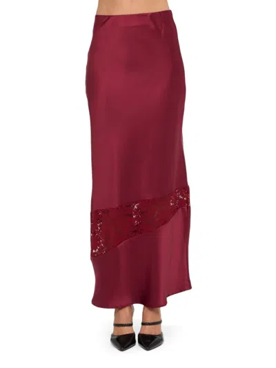 Renee C Women's Lace-trim Satin Maxi Skirt In Burgundy