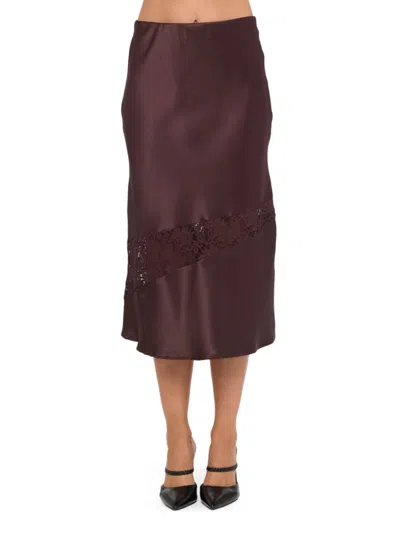 Renee C Women's Lace-trim Satin Midi-skirt In Burgundy