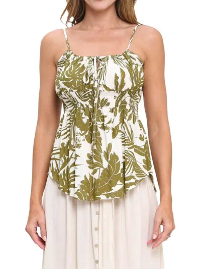 Renee C Women's Leaf Print Cami Top In Olive Multicolor