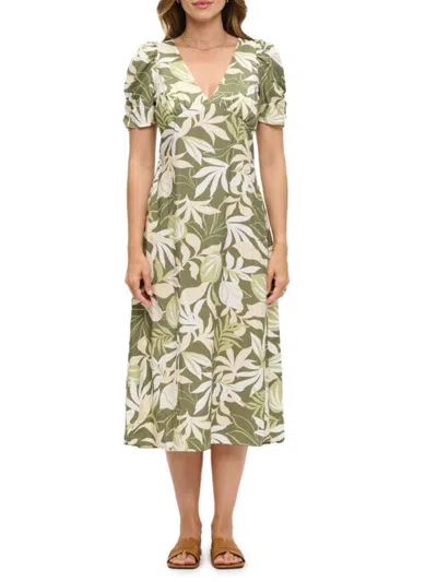 Renee C Women's Leaf-print Empire Midi-dress In Green