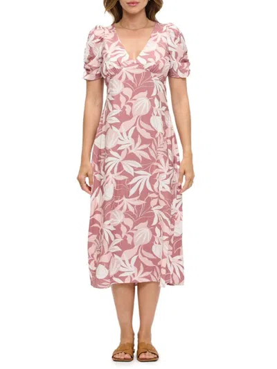 Renee C Women's Leaf-print Empire Midi-dress In Pink