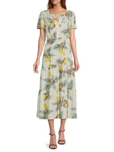 Renee C Women's Lemon Print Tiered Midi Dress In Taupe