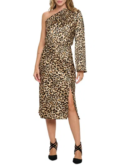 Renee C Women's Leopard Print One Shoulder Midi Dress In Brown