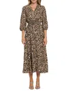 Renee C Women's Leopard Print Smocked Midi Dress In Chocolate