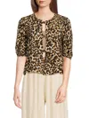 Renee C Women's Leopard Print Tie Front Blouse In Chocolate
