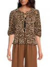 Renee C Women's Leopard Print Tie Front Blouse In Taupe