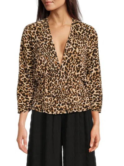 Renee C Women's Leopard Print Top In Taupe