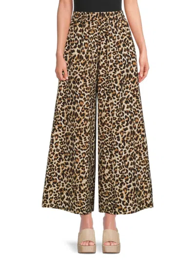 Renee C Women's Leopard Print Wide Leg Pants In Chocolate