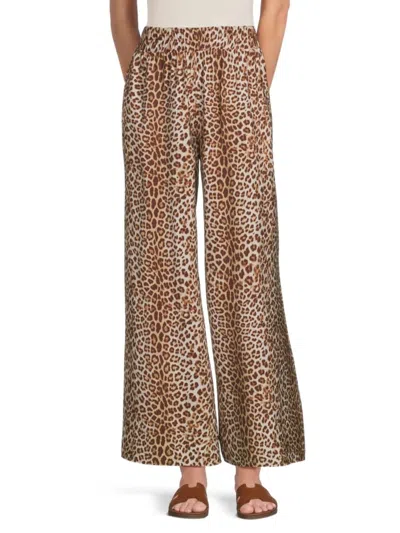 Renee C Women's Leopard Print Wide Leg Pants In Mocha