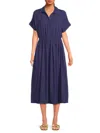 Renee C Women's Linen Blend Shirt Dress In Navy
