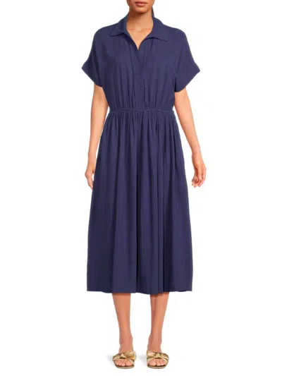 Renee C Women's Linen Blend Shirt Dress In Navy