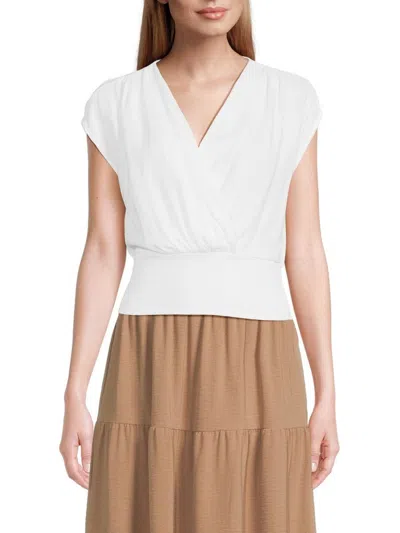 Renee C Women's Faux Wrap Satin Top In White