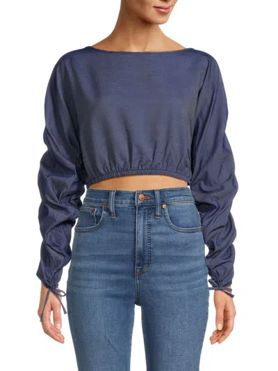 Renee C Women's Long Sleeve Crop Top In Denim