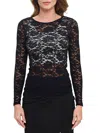 Renee C Women's Long Sleeve Lace Top In Black