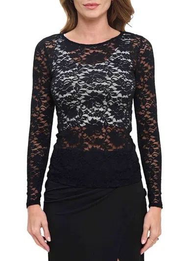 Renee C Women's Long Sleeve Lace Top In Black