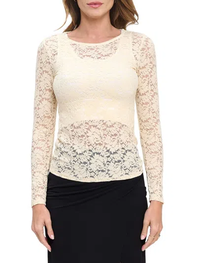 Renee C Women's Long Sleeve Lace Top In Yellow