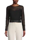 Renee C Women's Long Sleeve Metallic Crop Top In Black