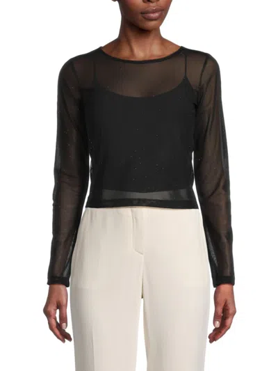 Renee C Women's Long Sleeve Metallic Crop Top In Black