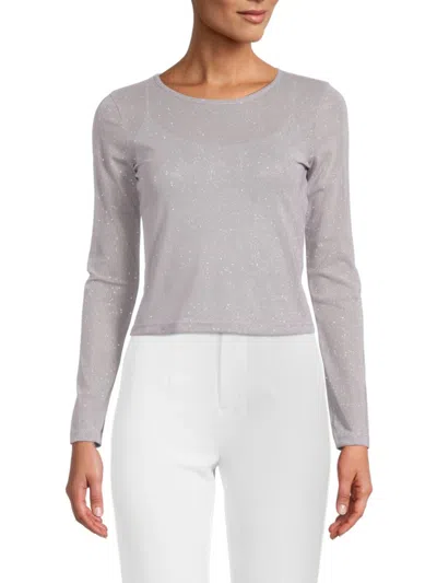Renee C Women's Long Sleeve Metallic Crop Top In Silver