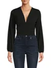 Renee C Women's Long Sleeve Plunge Crop Top In Black