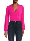 Renee C Women's Long Sleeve Plunge Crop Top In Fuchsia