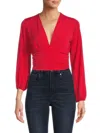 Renee C Women's Ruched Long Sleeve Crop Top In Red