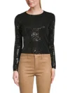 Renee C Women's Long Sleeve Sequin Crop Top In Black