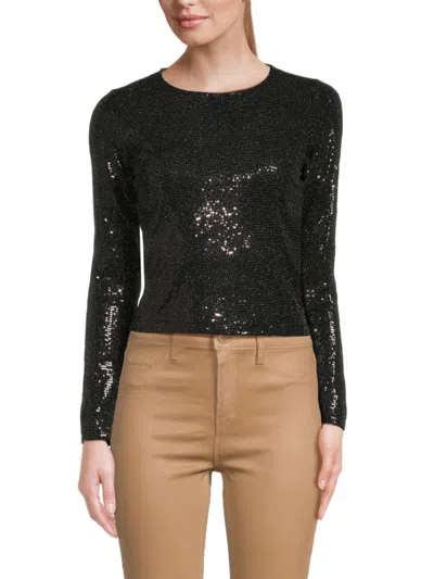 Renee C Women's Long Sleeve Sequin Crop Top In Black