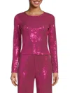 Renee C Women's Long Sleeve Sequin Crop Top In Fuchsia