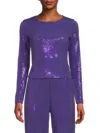 Renee C Women's Long Sleeve Sequin Crop Top In Purple