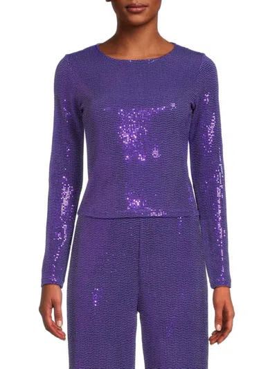 Renee C Women's Long Sleeve Sequin Crop Top In Purple