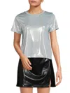 Renee C Women's Metallic Crewneck Tee In Blue