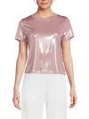 Renee C Women's Metallic Crewneck Tee In Pink