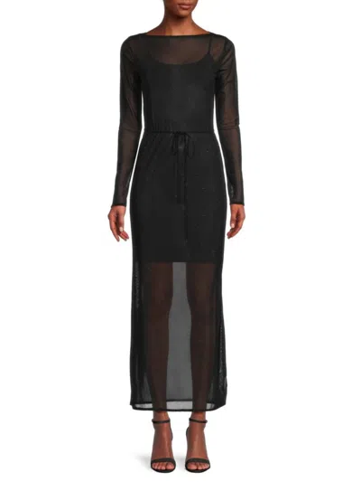 Renee C Women's Metallic Mesh Maxi Dress In Black