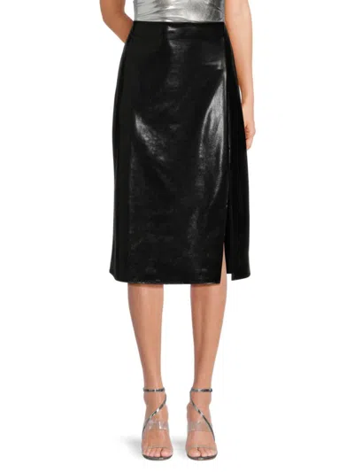 Renee C Women's Metallic Midi Skirt In Black