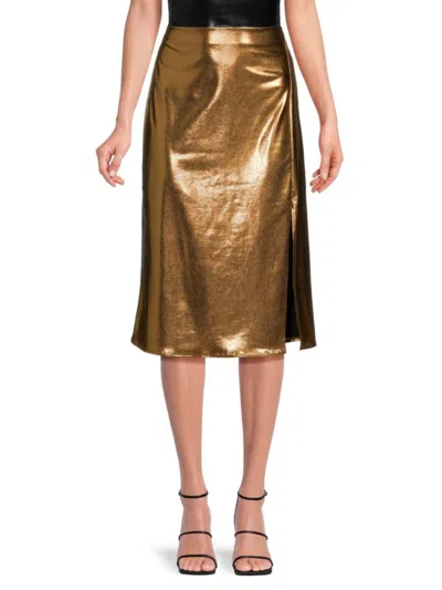 Renee C Women's Side Slit Satin Midi Skirt In Bronze