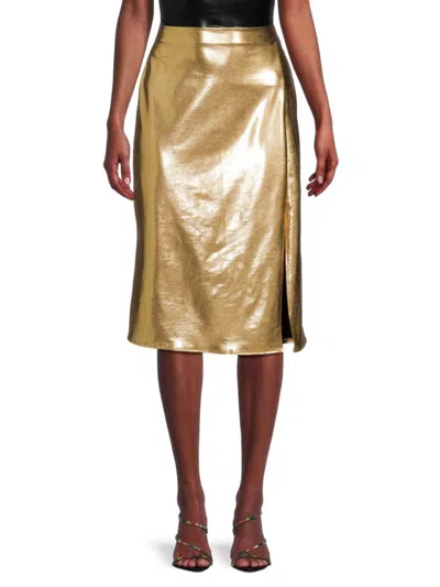 Renee C Women's Side Slit Satin Midi Skirt In Gold