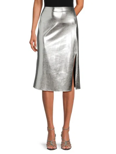Renee C Women's Metallic Midi Skirt In Silver