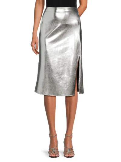 Renee C Women's Side Slit Satin Midi Skirt In Silver