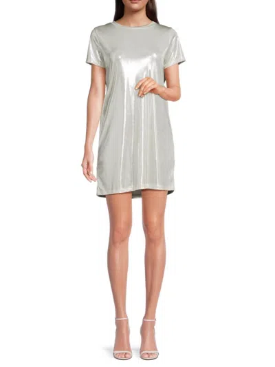 Renee C Women's Metallic Mini Tee Dress In Ivory