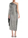 Renee C Women's Metallic One Shoulder Maxi Dress In Silver Black