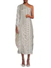 Renee C Women's Metallic One Shoulder Maxi Dress In Silver Ivory