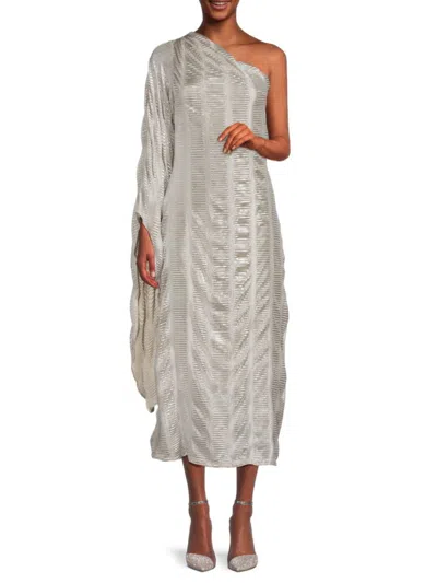 Renee C Women's Metallic One Shoulder Maxi Dress In Silver Ivory